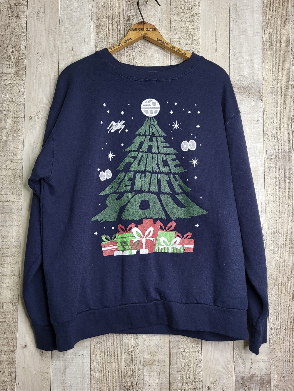 Star Wars Navy "May The Force Be With You" Holiday Sweatshirt. Size Large